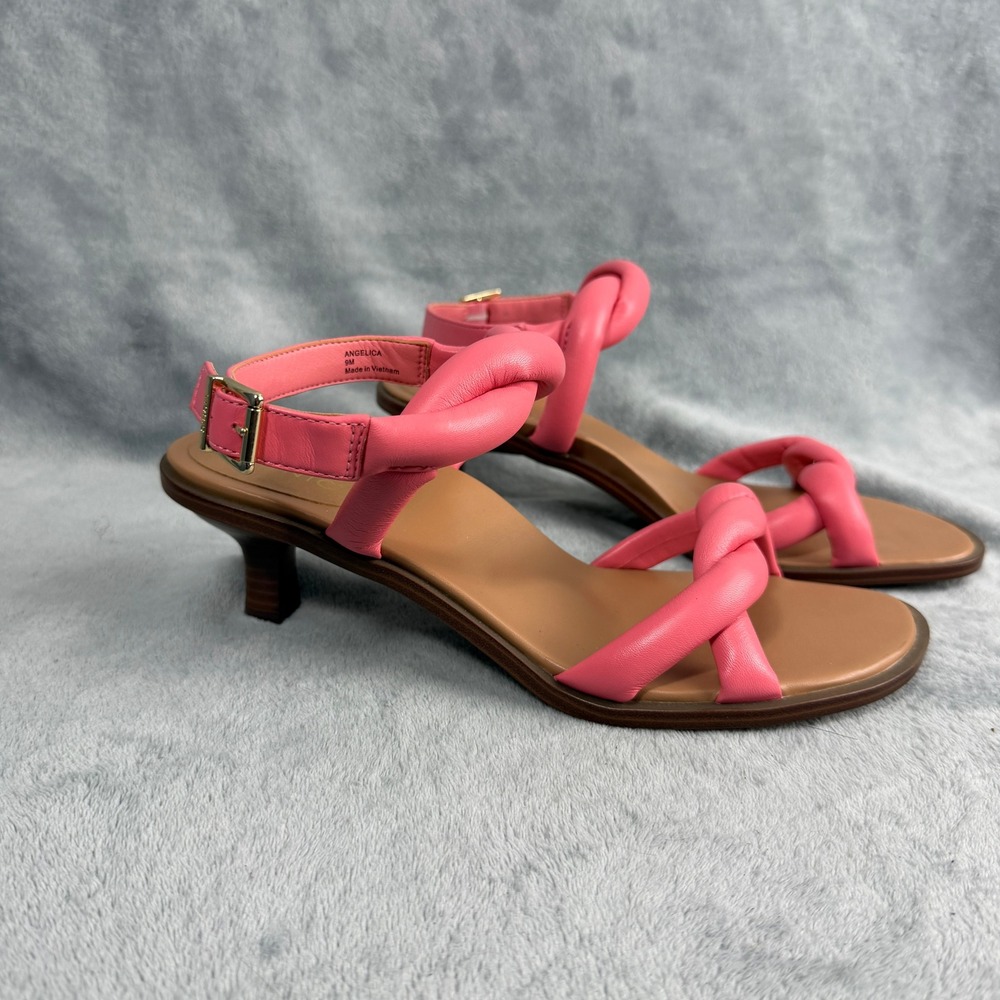 Vionic Womens 9 Pink Angelica Heeled Sandals Twisted Padded Strap Coquette Boho